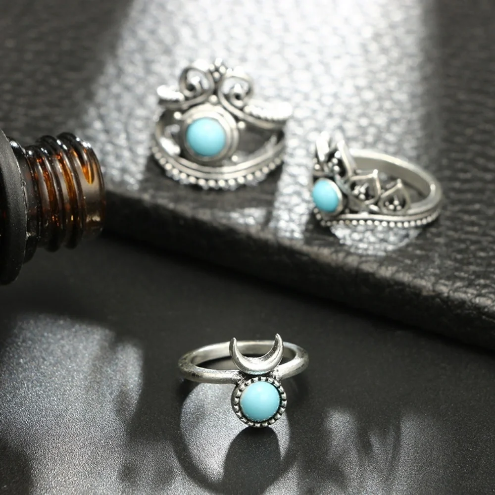 *HALONA* 11-Pc Silver Moon x Turquoise Ring Set